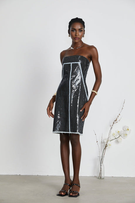 Clarissa Sequin Mini Dress - Sleeveless - Off the Shoulder - Corset Style - Embellished with Sequins