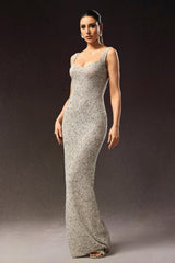 Clarissa Silver Sequin Fish Tail Evening Dress