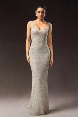 Clarissa Silver Sequin Fish Tail Evening Dress
