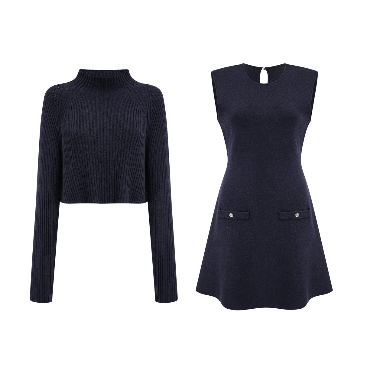 Clarisse darkblue knitted top  dress matching set