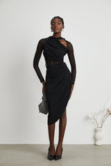 Clarisse semisheer ruched midi dress