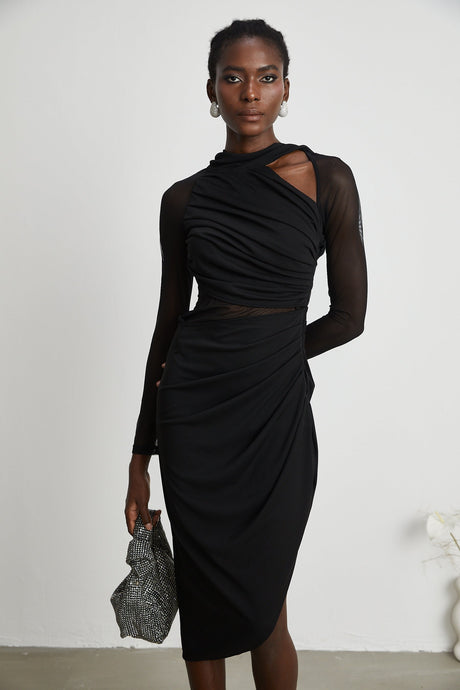 Clarisse semisheer ruched midi dress