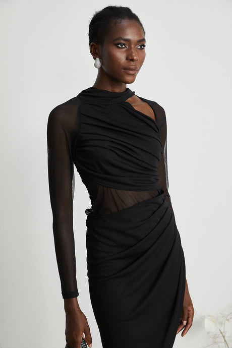 Clarisse semisheer ruched midi dress