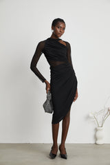 Clarisse semisheer ruched midi dress