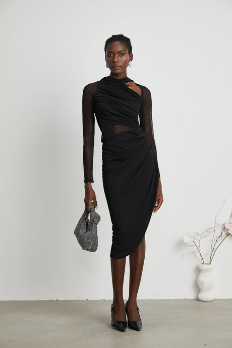 Clarisse semisheer ruched midi dress