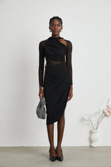 Clarisse semisheer ruched midi dress