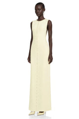 Clarisse Yellow Rhinestone Front ALine Maxi Dress