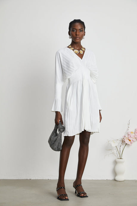 Claudette Vneck pleated mini dress