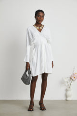 Claudette Vneck pleated mini dress