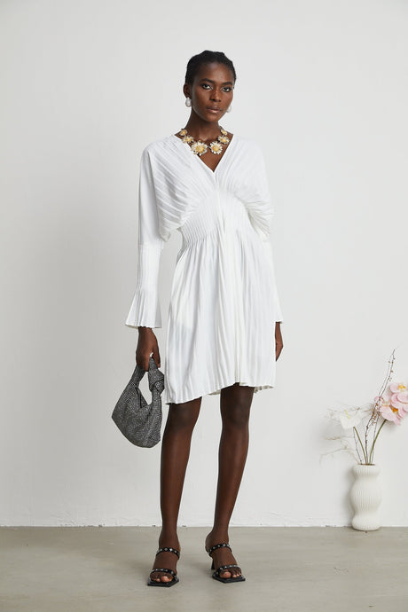 Claudette Vneck pleated mini dress
