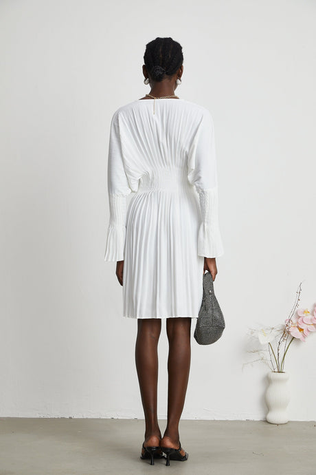 Claudette Vneck pleated mini dress