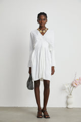 Claudette Vneck pleated mini dress