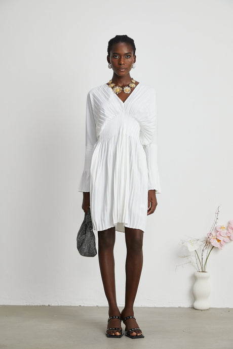 Claudette Vneck pleated mini dress