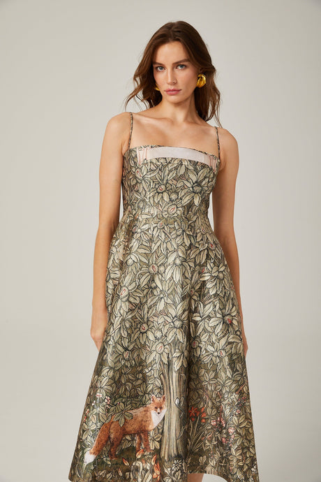 Claudia green jungleprint midi dress