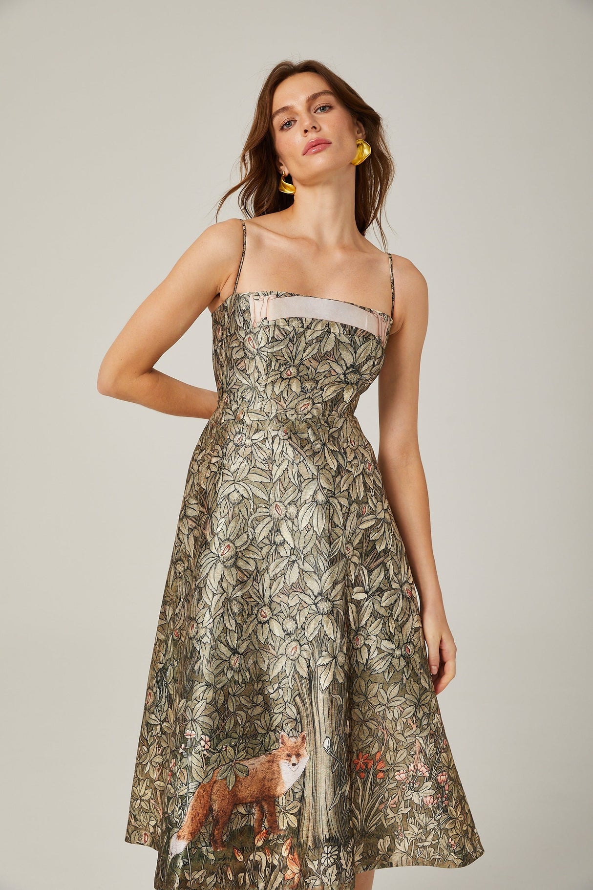 Claudia green jungleprint midi dress