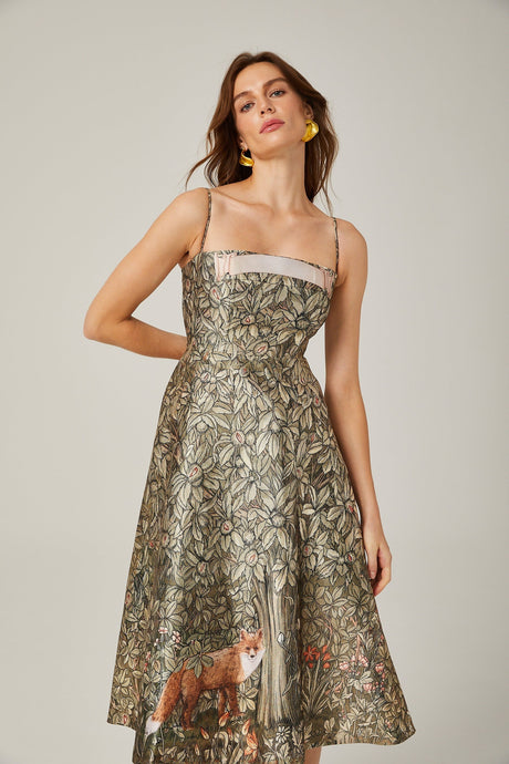 Claudia green jungleprint midi dress