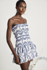 Claudia Mini Dress - Off the Shoulder - Broderie Anglaise - Shirred Panel - Fitted Waistline - Flared - Ruffled Skirt