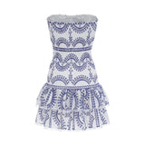 Claudia Mini Dress - Off the Shoulder - Broderie Anglaise - Shirred Panel - Fitted Waistline - Flared - Ruffled Skirt