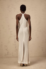 Claudine white embellished halterneck maxi dress