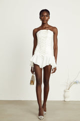 Clémence white tullepanel laceup mini dress