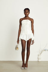Clémence white tullepanel laceup mini dress