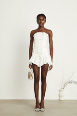 Clémence white tullepanel laceup mini dress