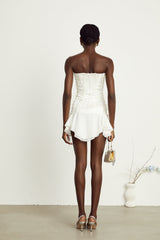 Clémence white tullepanel laceup mini dress