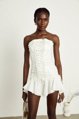 Clémence white tullepanel laceup mini dress