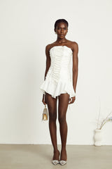 Clémence white tullepanel laceup mini dress