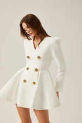 Clementina Blazer - V - Neck - Long Sleeves - Shoulder Pads - Tone Buttons
