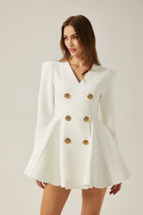 Clementina Blazer - V - Neck - Long Sleeves - Shoulder Pads - Tone Buttons