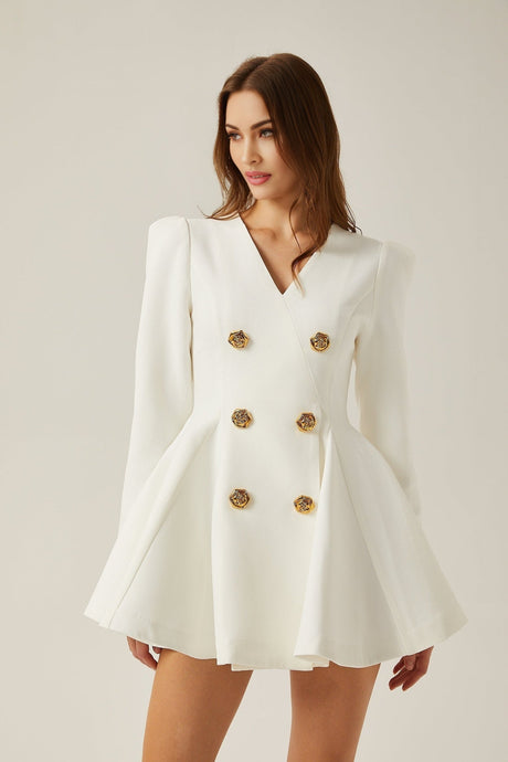 Clementina Blazer - V - Neck - Long Sleeves - Shoulder Pads - Tone Buttons
