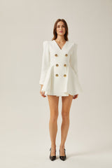 Clementina Blazer - V - Neck - Long Sleeves - Shoulder Pads - Tone Buttons