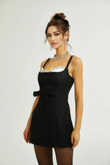 Clementina Dress - Crystal Sequin Bowknot Sleeveless Spaghetti Straps Mini Zip Back