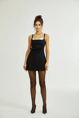 Clementina Dress - Crystal Sequin Bowknot Sleeveless Spaghetti Straps Mini Zip Back