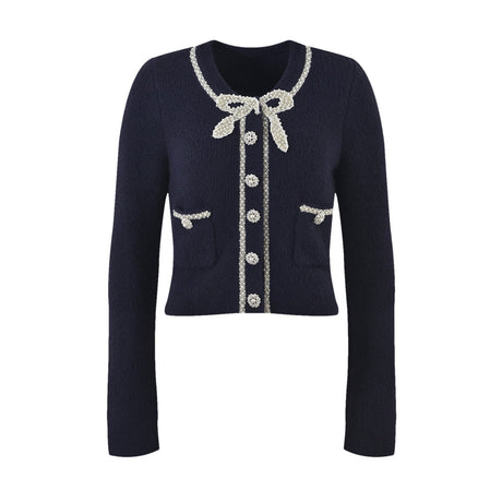 Clementina Jacket & Skirt Set - Long Sleeve - Faux - Pearl Detail - Stretch Jersey - Front Button - Midi Length