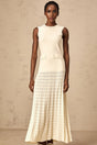 Clementina Maxi Dress White Faux - Pearl Embellished Pleated Scallop Hem
