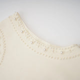 Clementina Maxi Dress White Faux - Pearl Embellished Pleated Scallop Hem