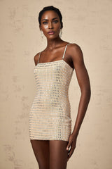 Clementina Mini Dress – Sleeveless – Cinched Waist – Stud Embellishment