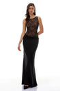 Clementine Black Floral Lace Corset Maxi Dress