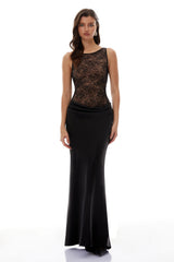 Clementine Black Floral Lace Corset Maxi Dress