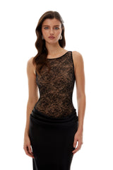 Clementine Black Floral Lace Corset Maxi Dress