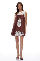 Clementine Chocolate Brown CutOut Mini Dress with Lace Panels