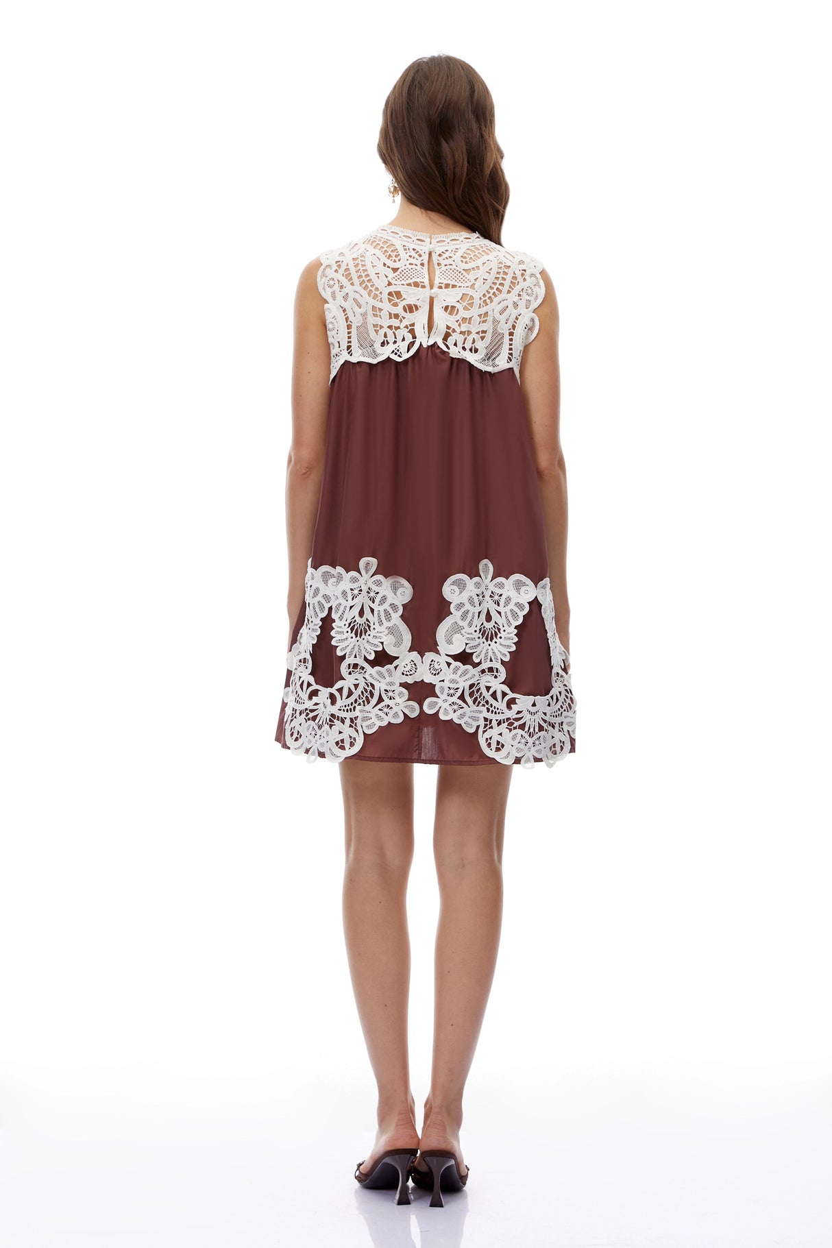 Clementine Chocolate Brown CutOut Mini Dress with Lace Panels