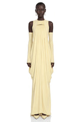 Clemira Yellow Sleeveless Draped Maxi Dress