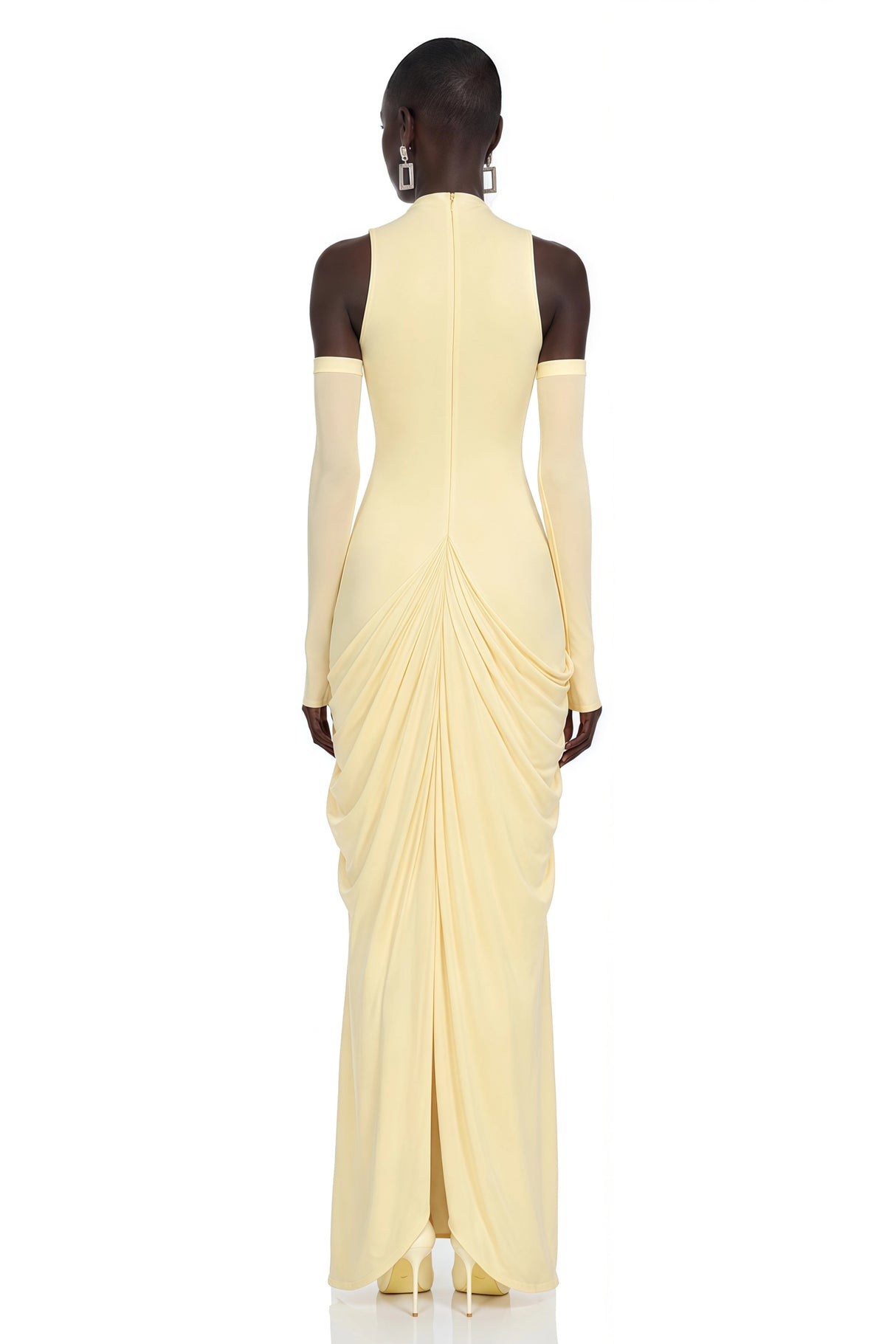 Clemira Yellow Sleeveless Draped Maxi Dress