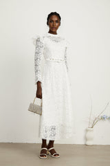 Clotilde white floralembroidered midi dress