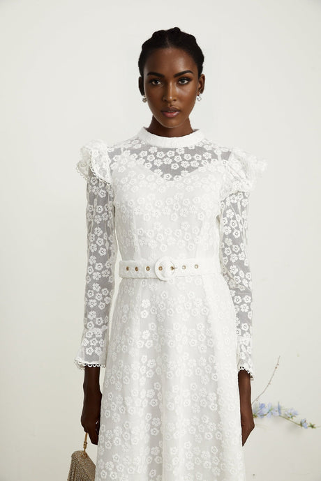 Clotilde white floralembroidered midi dress