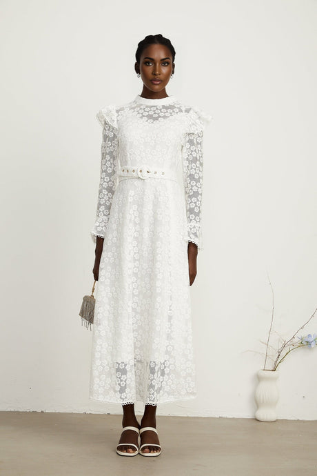 Clotilde white floralembroidered midi dress