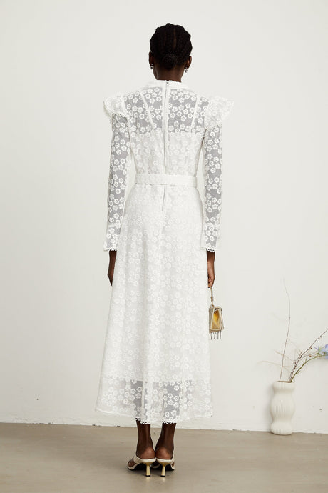 Clotilde white floralembroidered midi dress